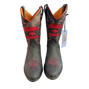 Arkansas Razorbacks Kids Cowboy Boots Black Red Leather Someday Boots Size 4.5